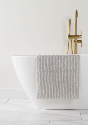Luxury Inn 100% Cotton Pinstripe Patterned Bath Mat, Gray, 21 x 34