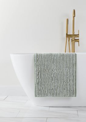 Luxury Inn 100% Cotton Pinstripe Patterned Bath Mat, Sage, 21 x 34