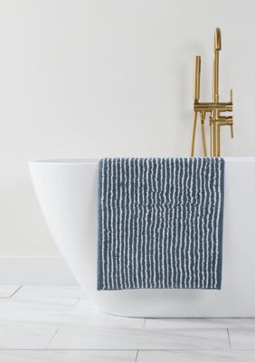 Luxury Inn 100% Cotton Pinstripe Patterned Bath Mat, Navy Blue, 21 x 34