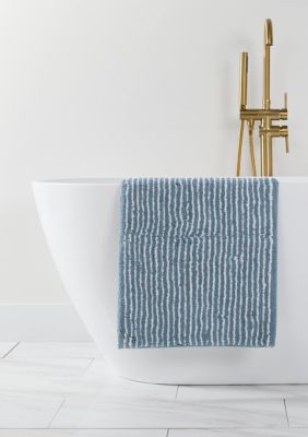 Luxury Inn 100% Cotton Pinstripe Patterned Bath Mat, Light Blue, 17 x 24