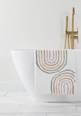 Luxury Inn 100% Cotton Modern Patterned Bath Mat, White, 21 x 34