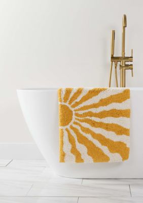Luxury Inn 100% Cotton Modern Patterned Bath Mat, Yellow, 21 x 34