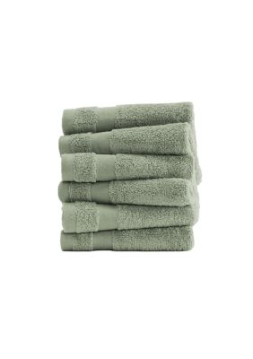 Luxury Inn 100% Cotton Ultra Soft 6-Piece Washcloth Set, Sage