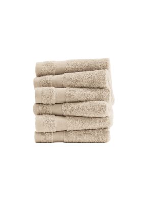 Luxury Inn 100% Cotton Ultra Soft 6-Piece Washcloth Set, Tan
