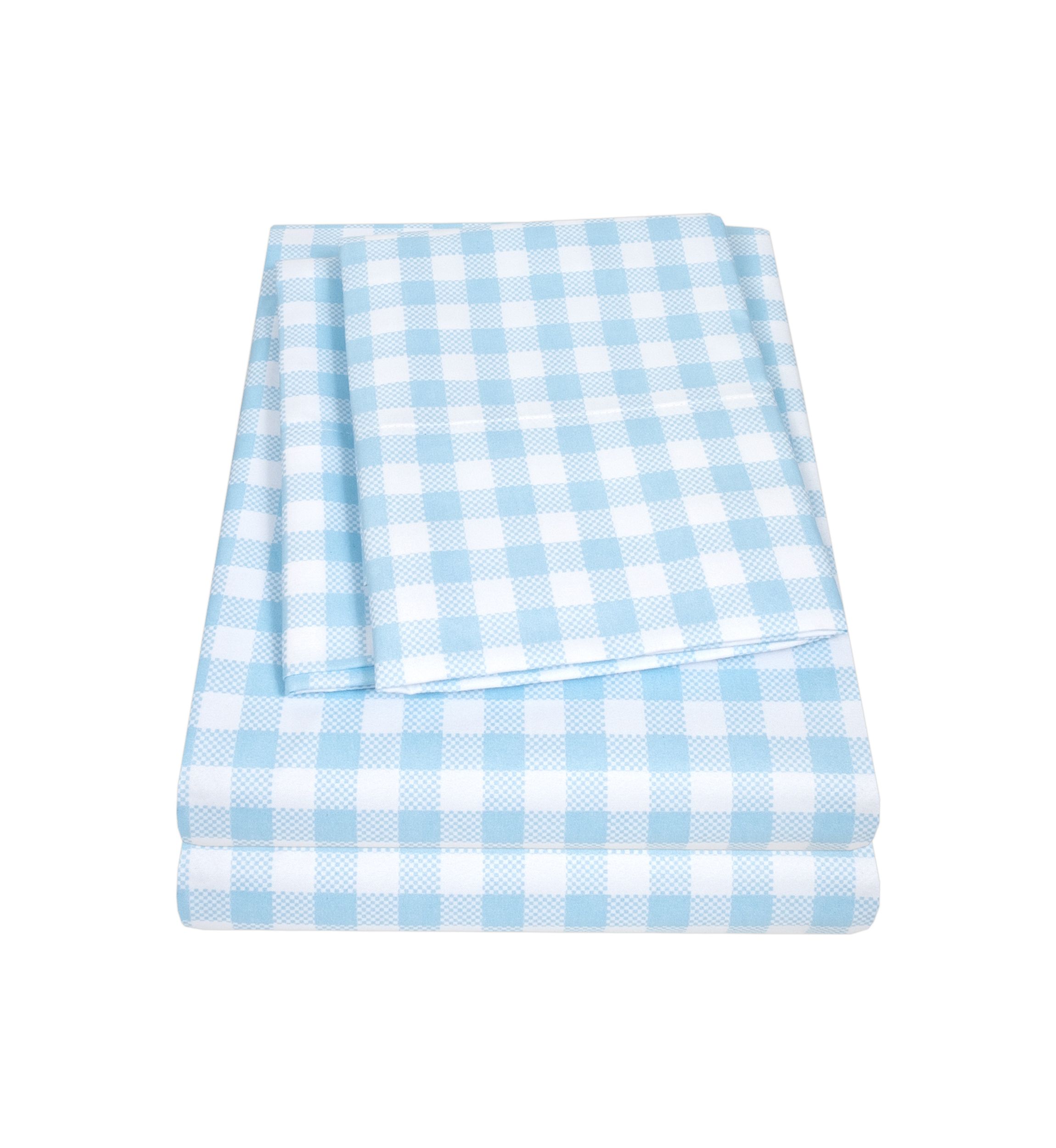 Kids Blue Gingham Pattern Sheet Set