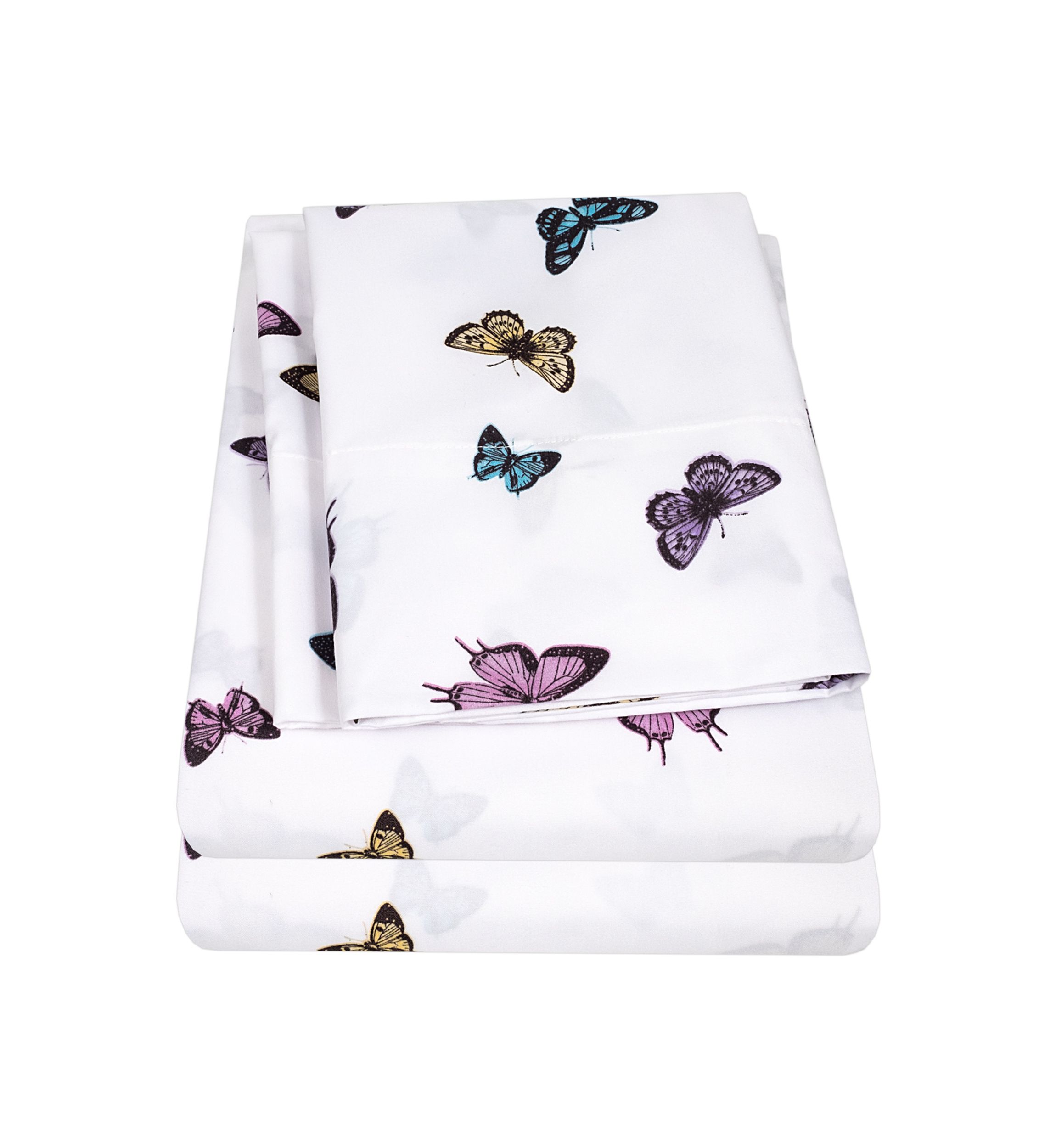 Kids Butterflies Sheet Set- Blue, Purple and Yellow 