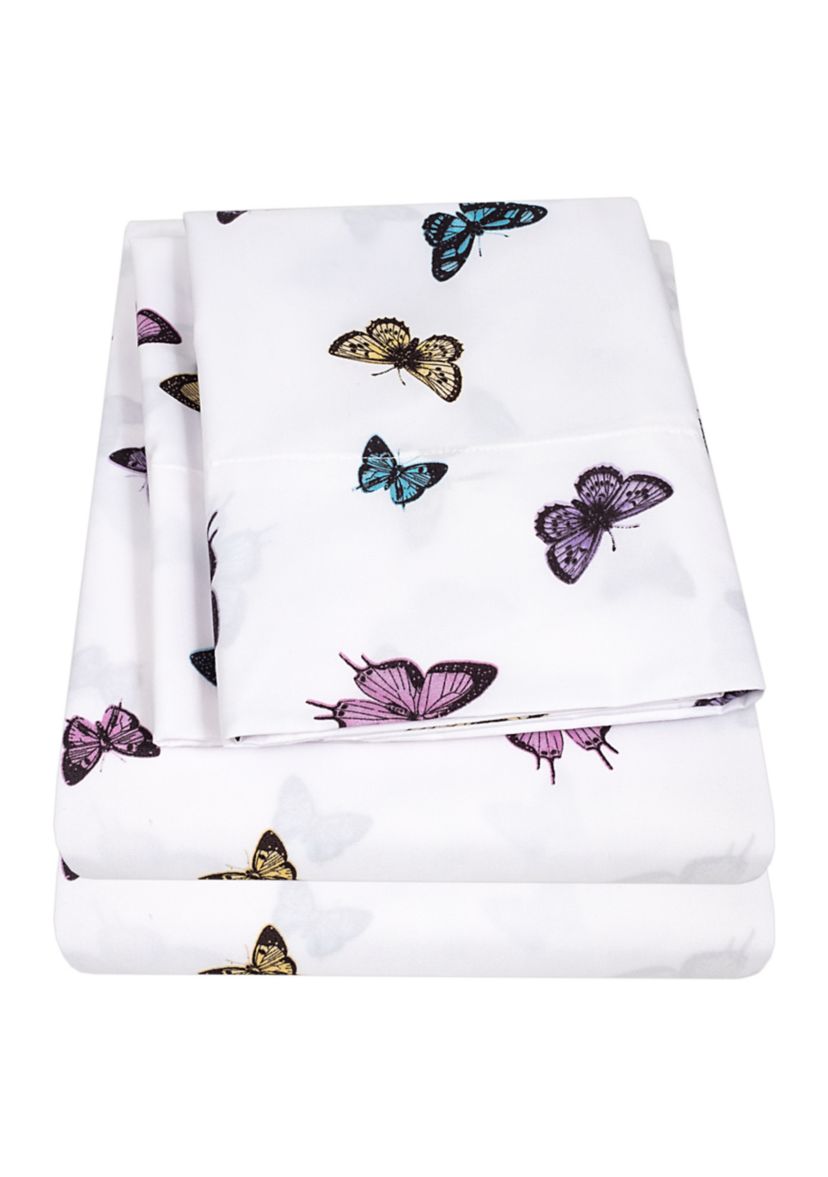 Kids Butterflies Sheet Set- Blue, Purple and Yellow 