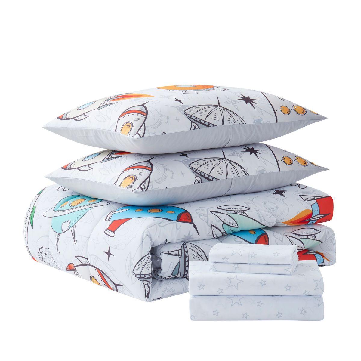 Kids Floating in Space Bed in a Bag Comforter, Sham & Sheet Set