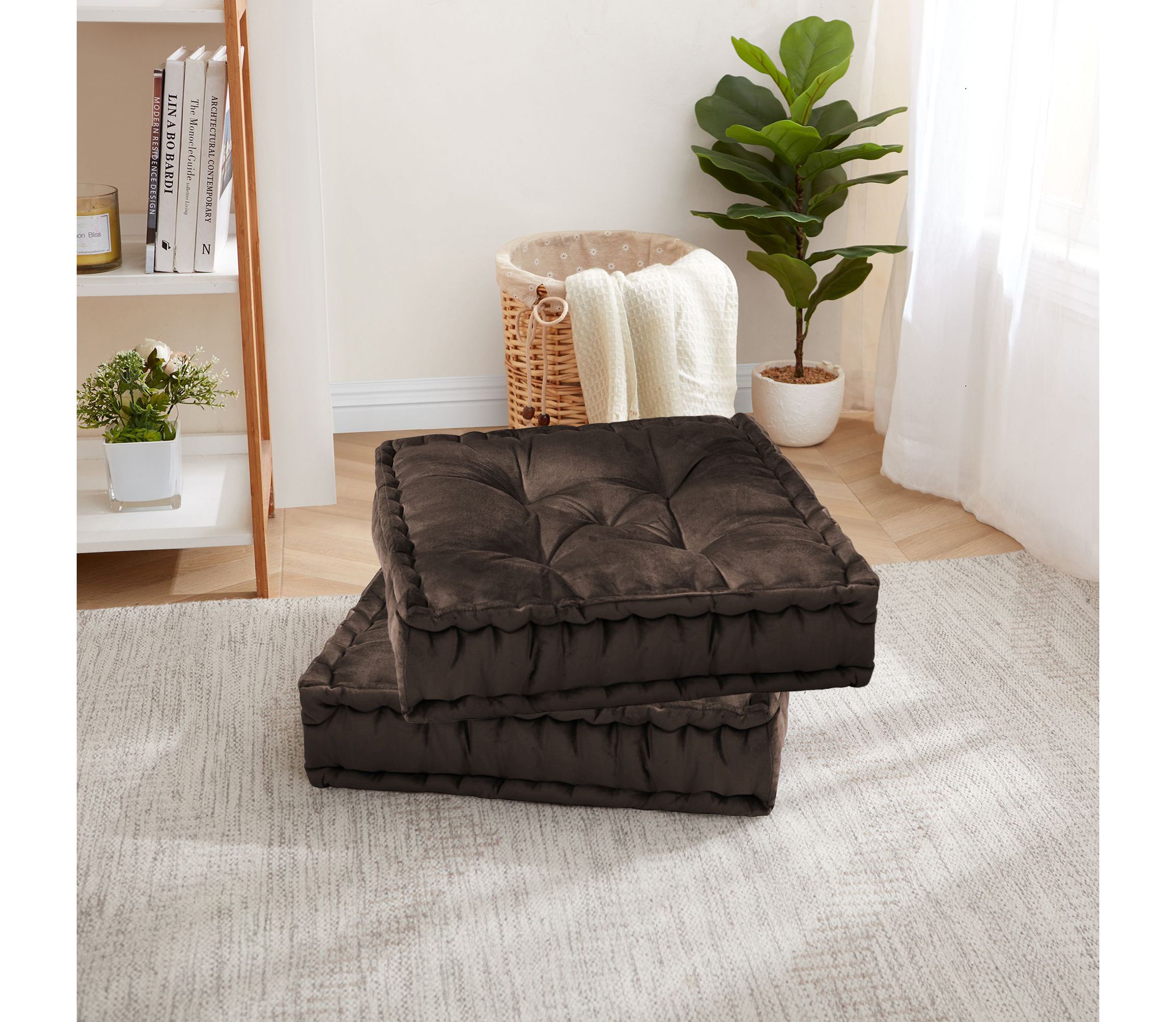 20" x 20" Polyester Tufted Square Meditation Yoga Floor Pillow 2 Pack