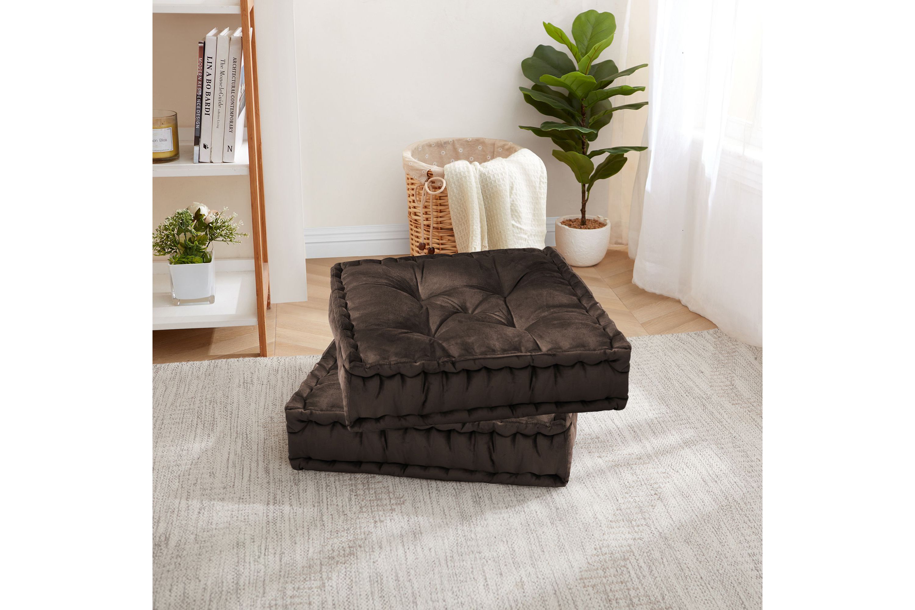 20" x 20" Polyester Tufted Square Meditation Yoga Floor Pillow 2 Pack