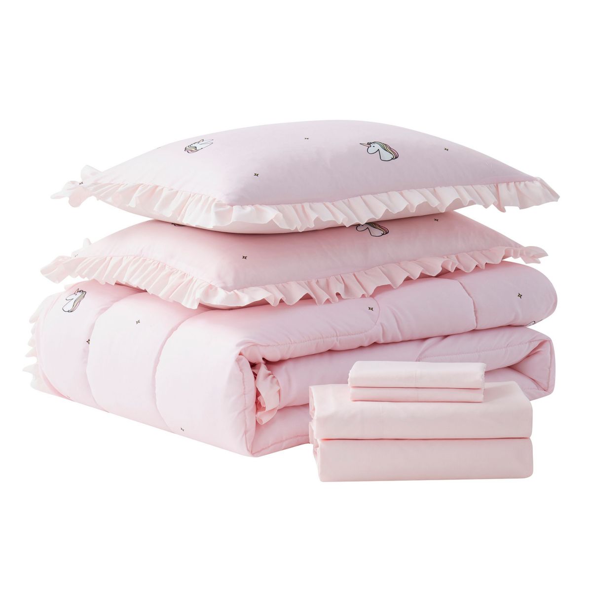 Kids Rainbow Unicorn Bed in a Bag Comforter, Sham & Sheet Set