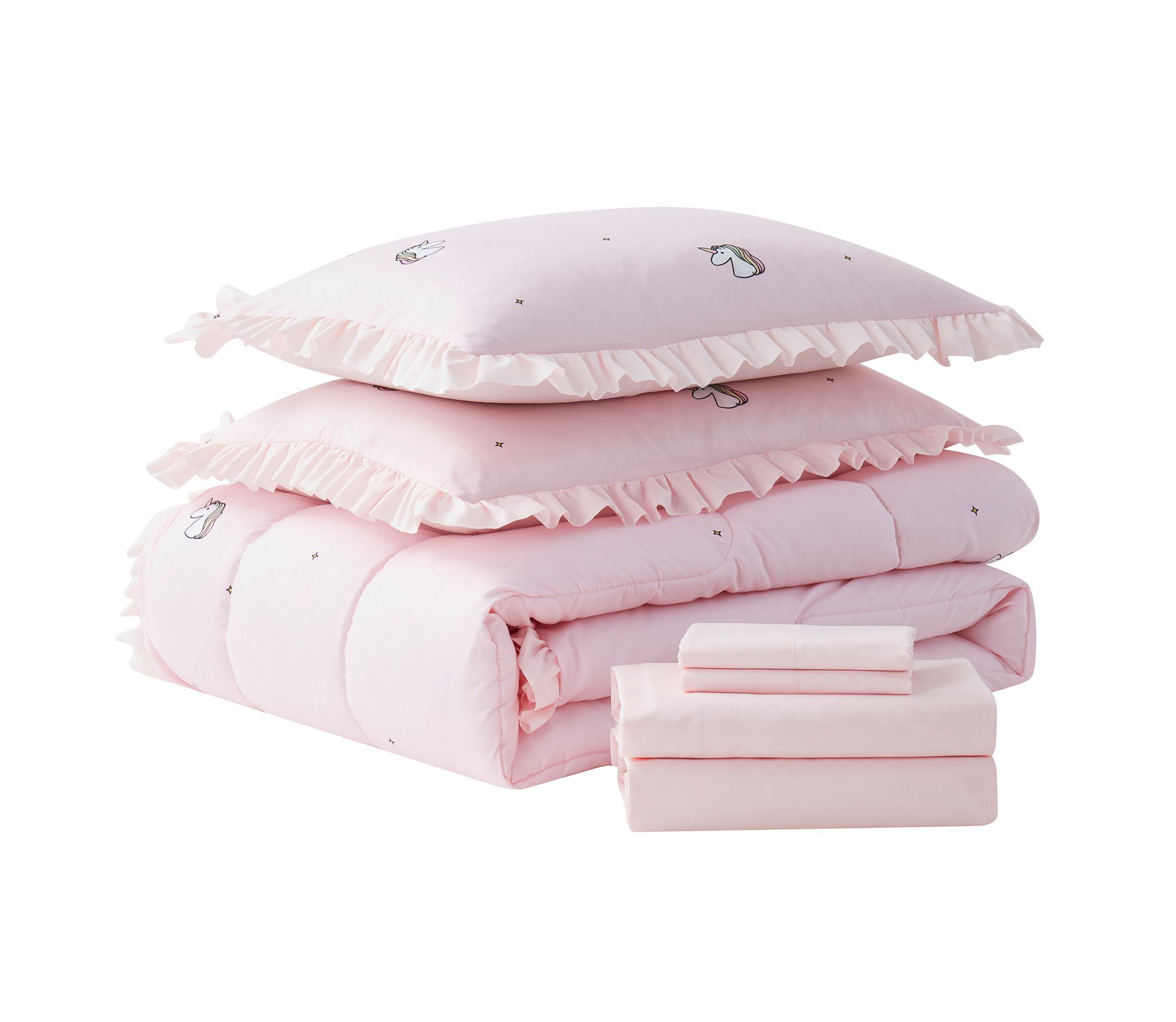 Kids Rainbow Unicorn Bed in a Bag Comforter, Sham & Sheet Set