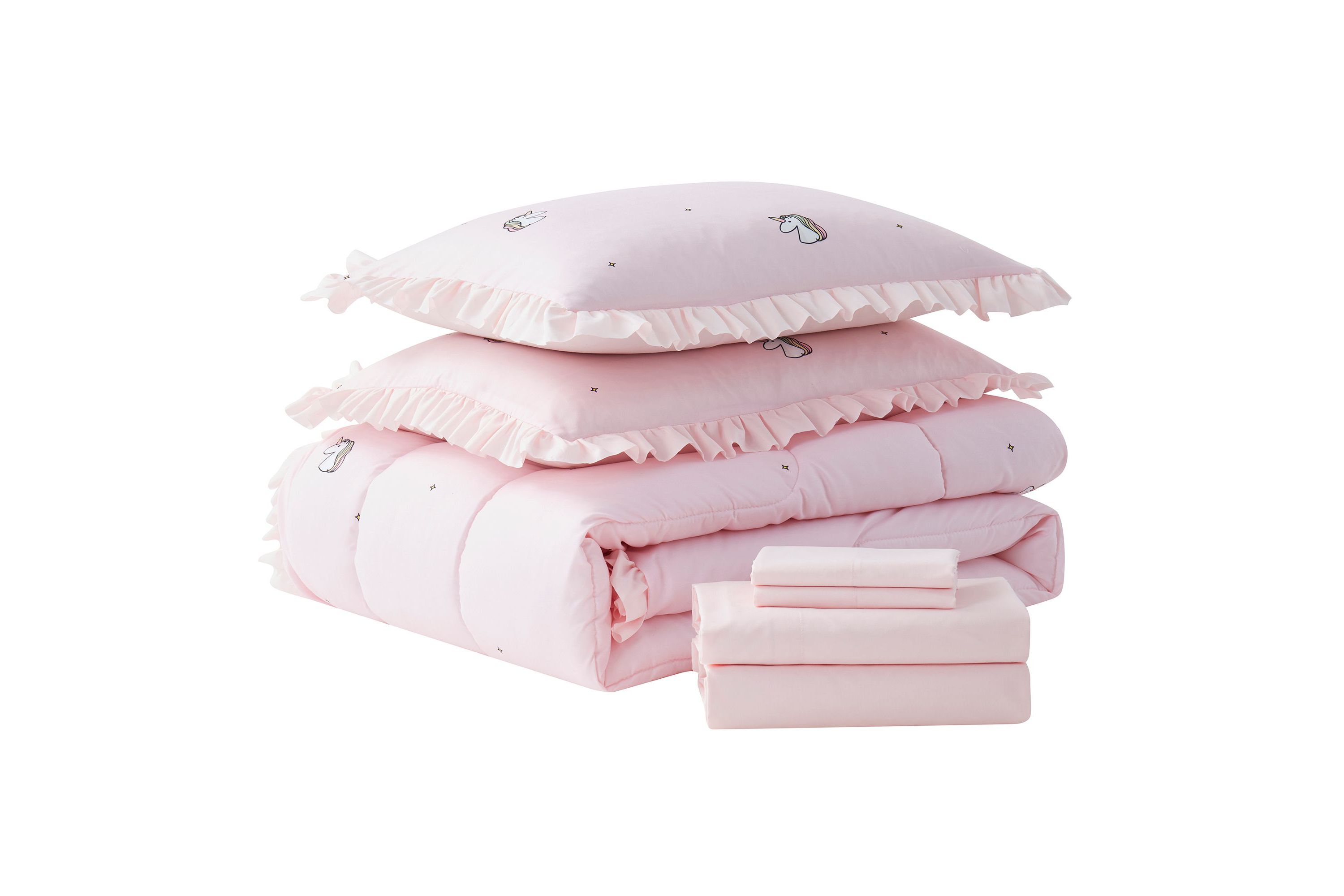 Kids Rainbow Unicorn Bed in a Bag Comforter, Sham & Sheet Set