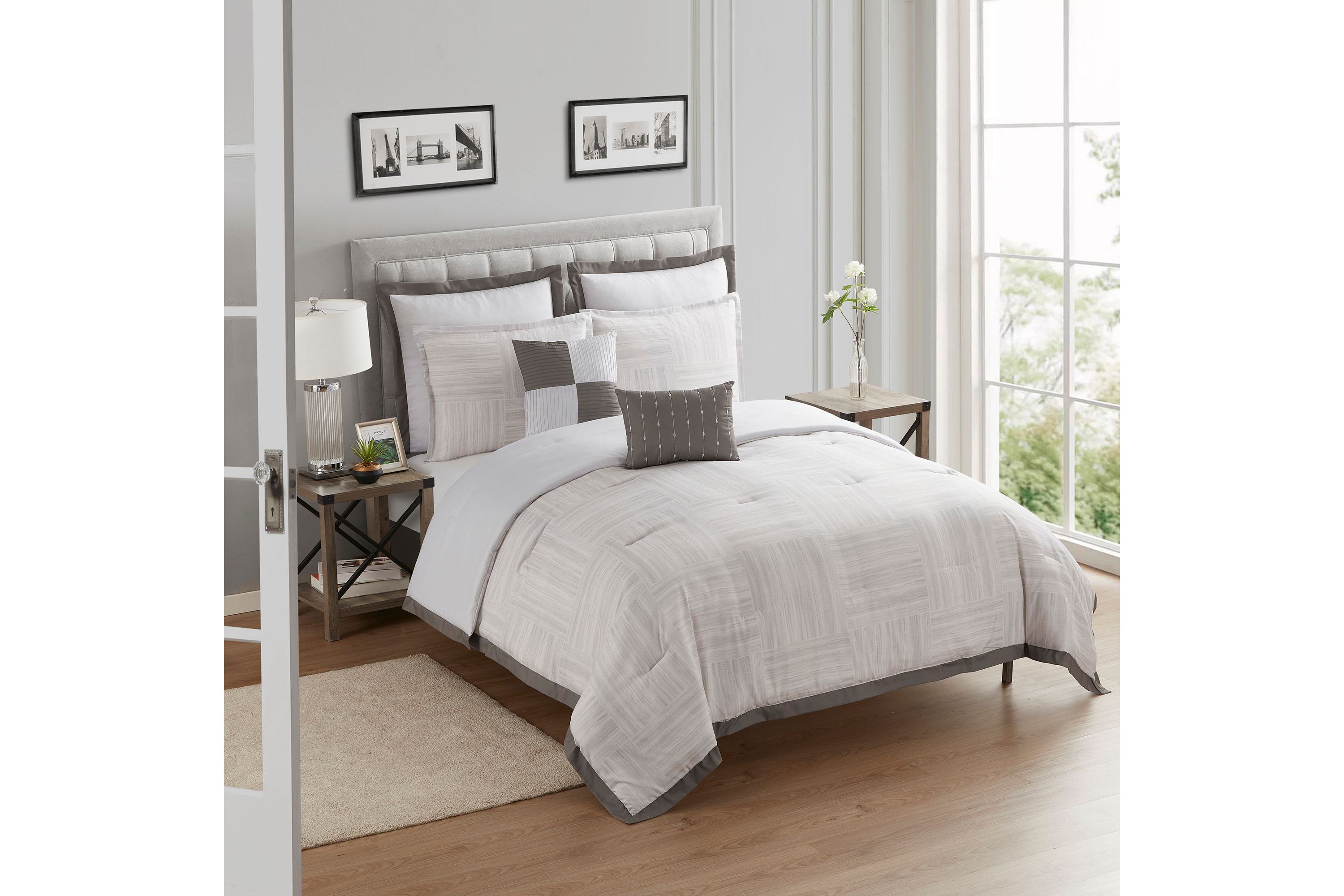 Walter 7 Piece Stripe Squares Comforter Set