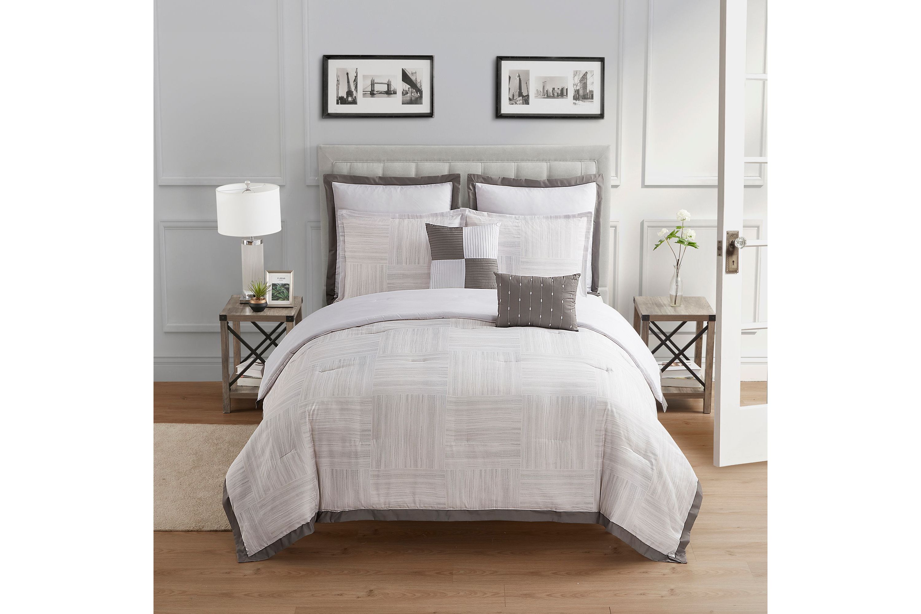 Walter 7 Piece Stripe Squares Comforter Set