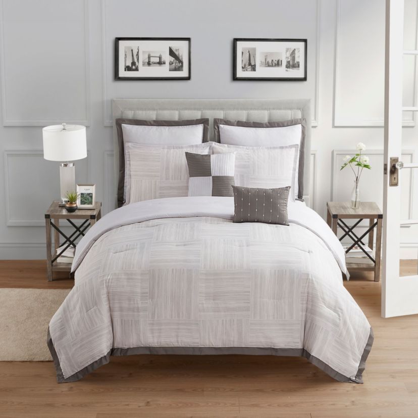 Walter 7 Piece Stripe Squares Comforter Set