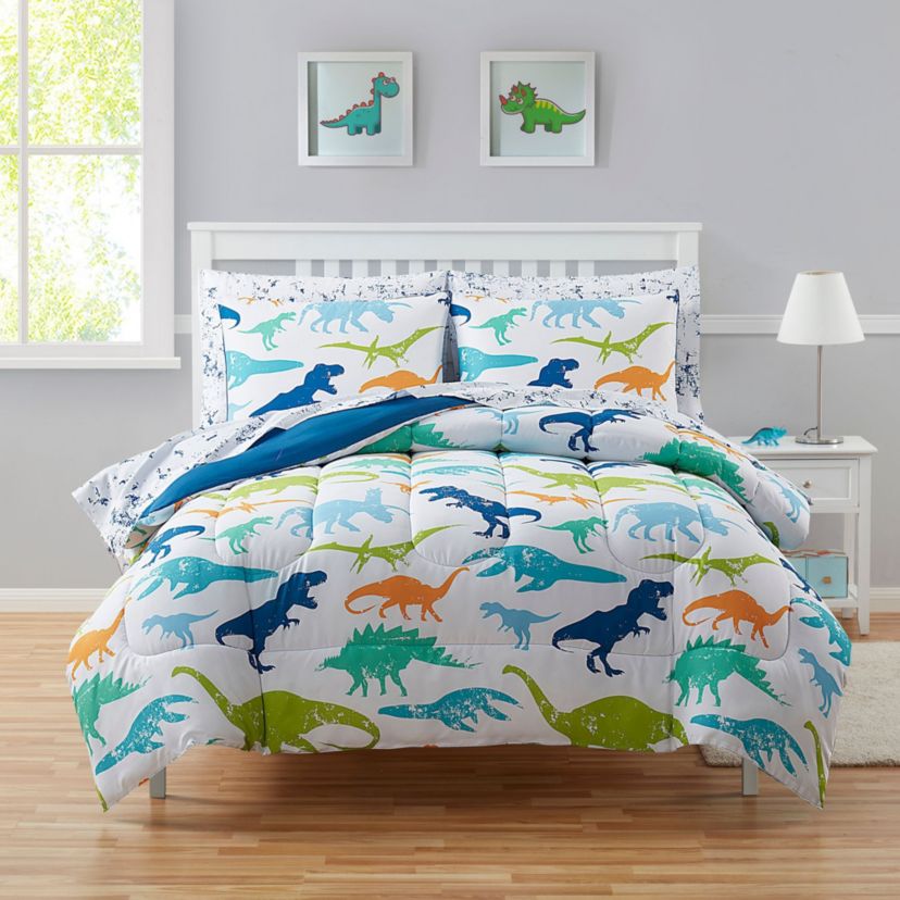 Kids Dinosaurs Bed in a Bag Comforter, Sham & Sheet Set