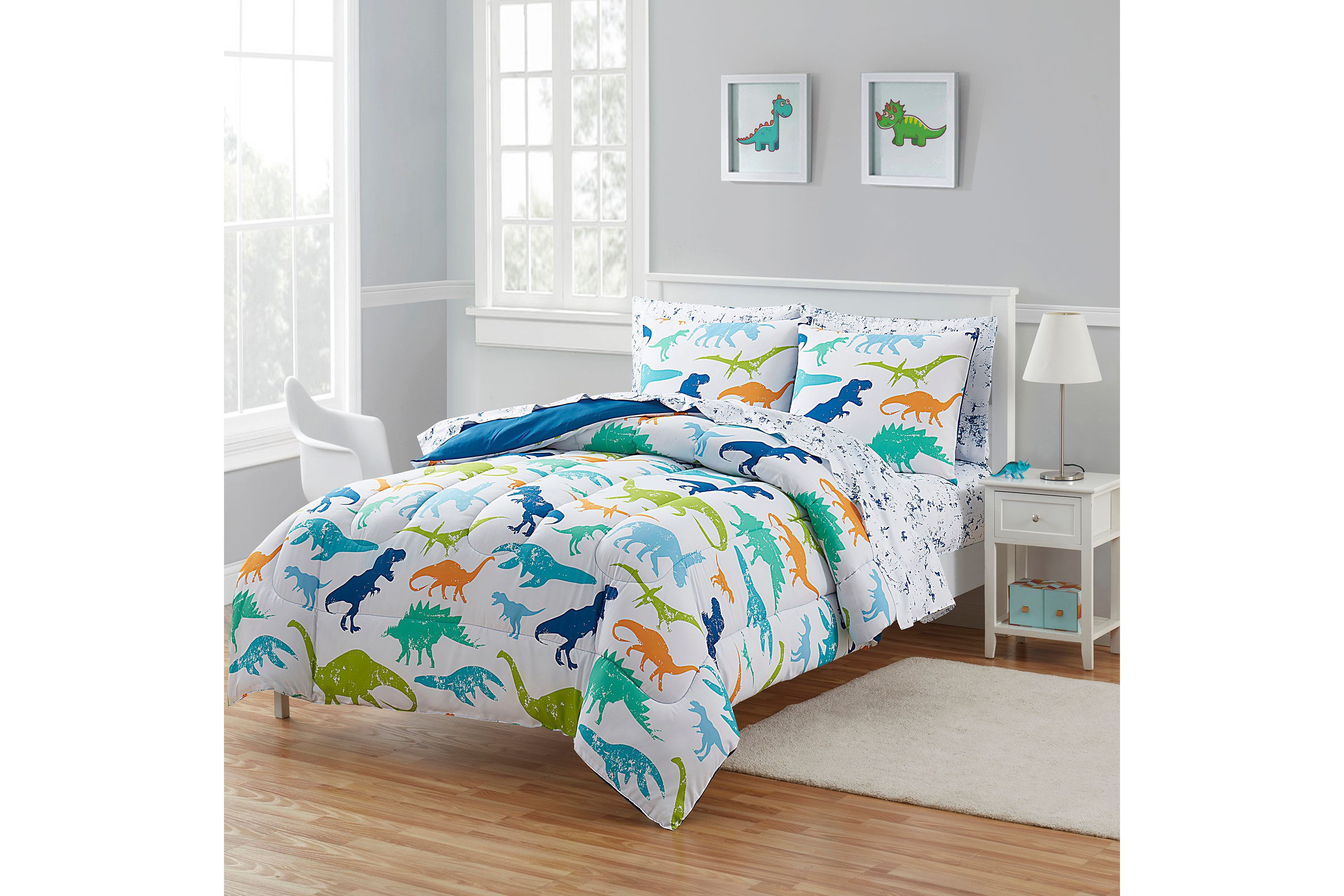 Kids Dinosaurs Bed in a Bag Comforter, Sham & Sheet Set