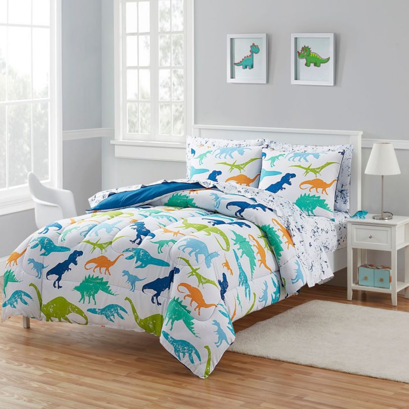 Kids Dinosaurs Bed in a Bag Comforter, Sham & Sheet Set