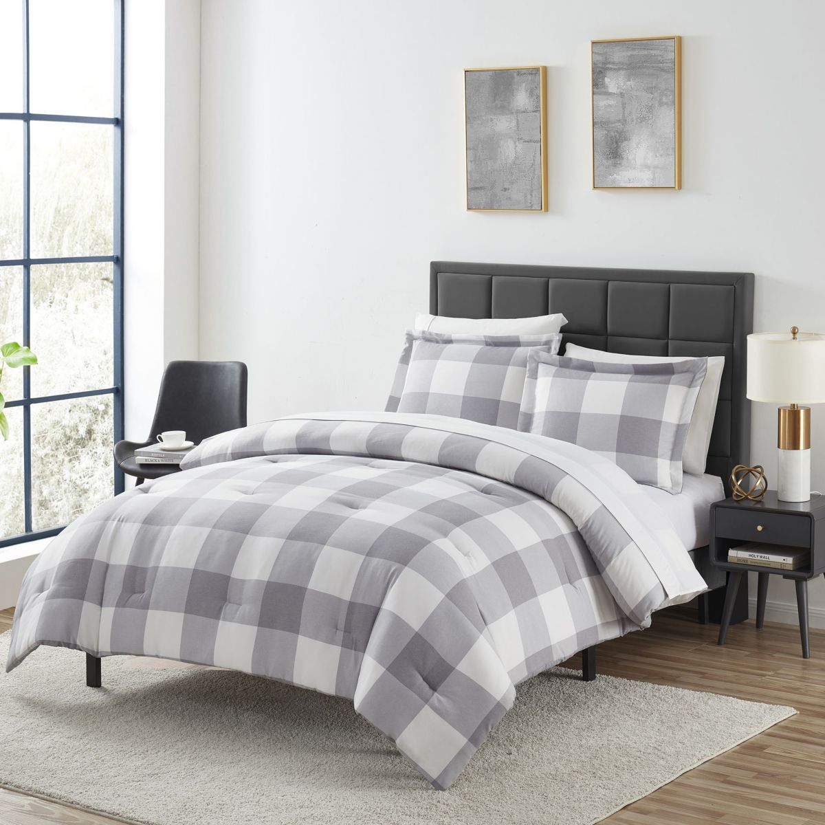 Herringbone Weave Buffalo Check Bed in a Bag Comforter & Sheet Set