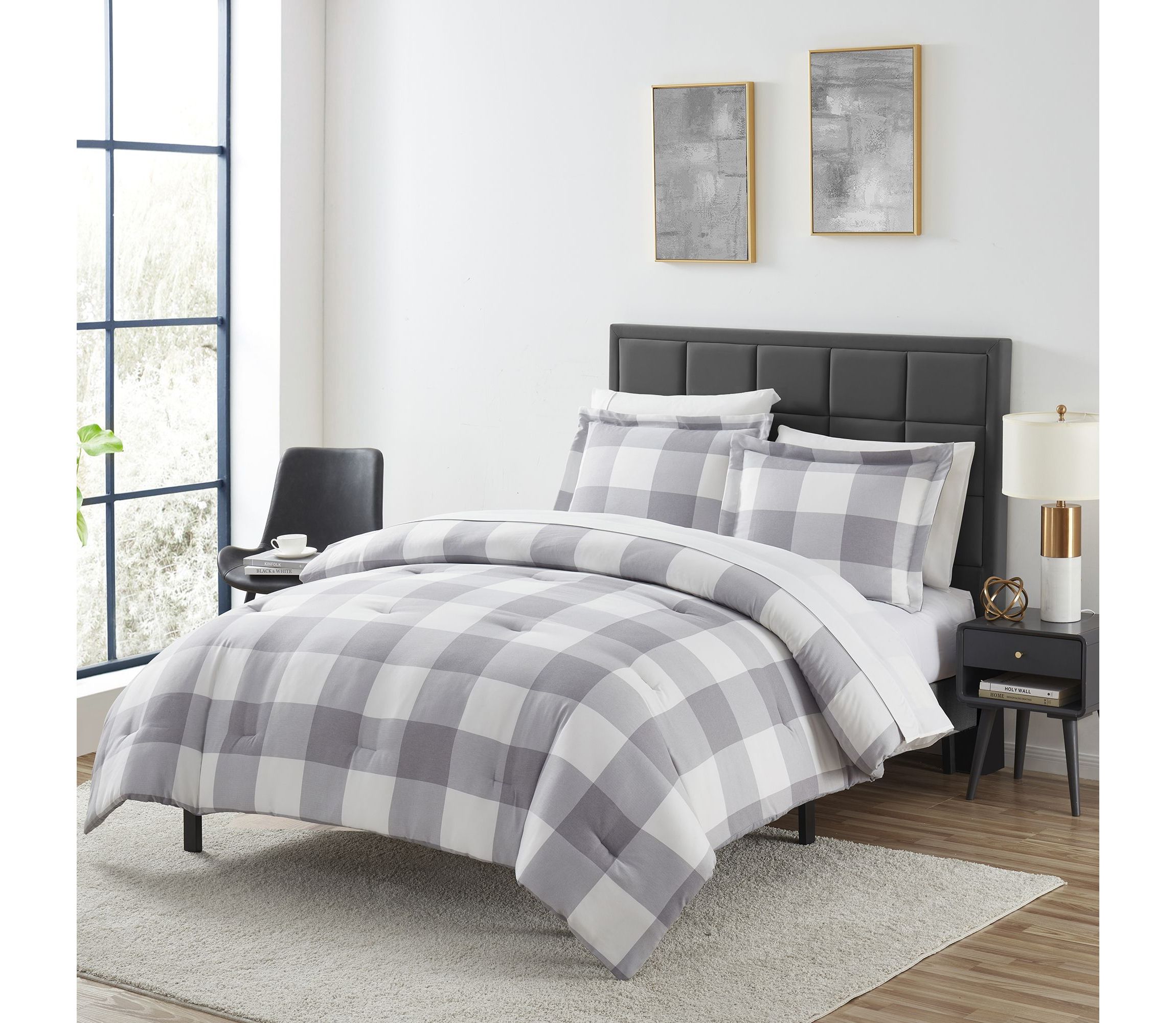 Herringbone Weave Buffalo Check Bed in a Bag Comforter & Sheet Set