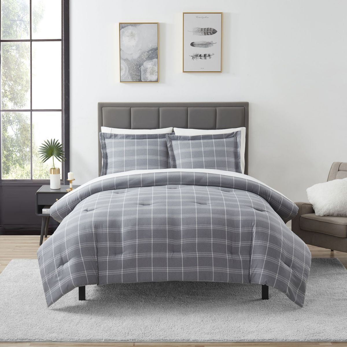 Chambray Weave Plaid Bed in a Bag Comforter & Sheet Set