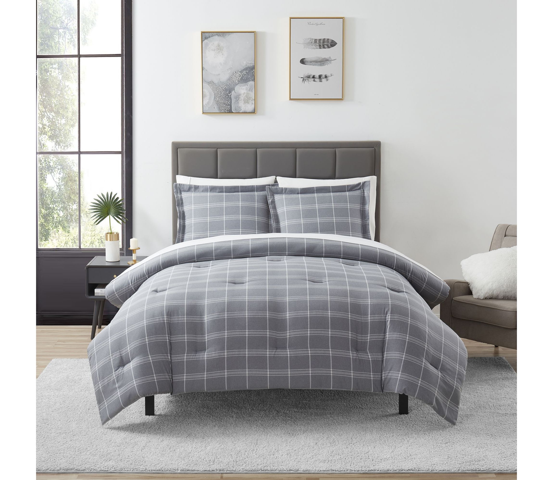 Chambray Weave Plaid Bed in a Bag Comforter & Sheet Set