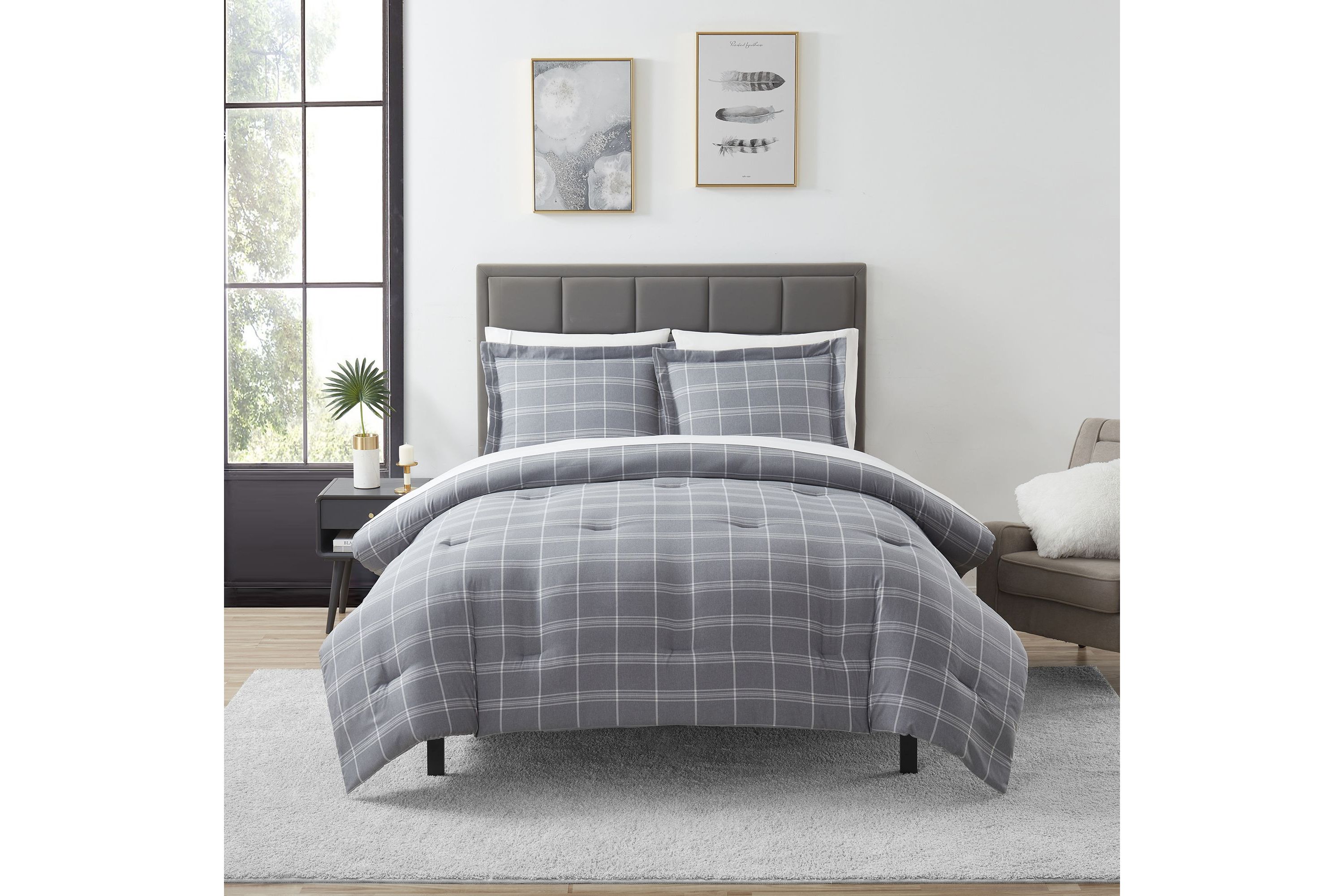 Chambray Weave Plaid Bed in a Bag Comforter & Sheet Set