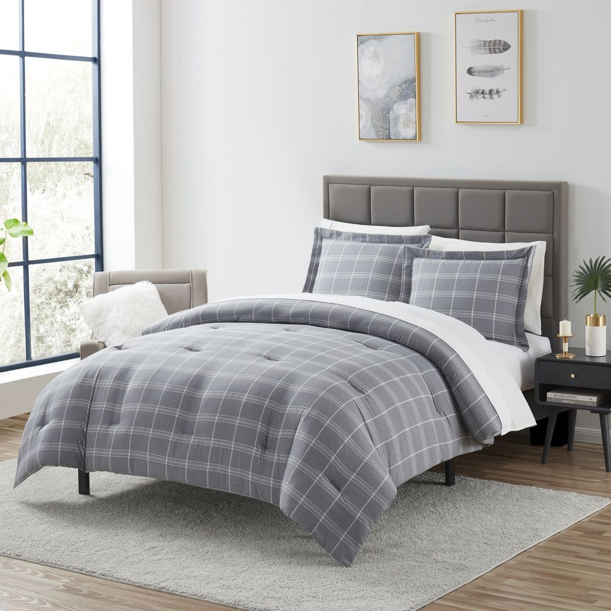 Chambray Weave Plaid Bed in a Bag Comforter & Sheet Set