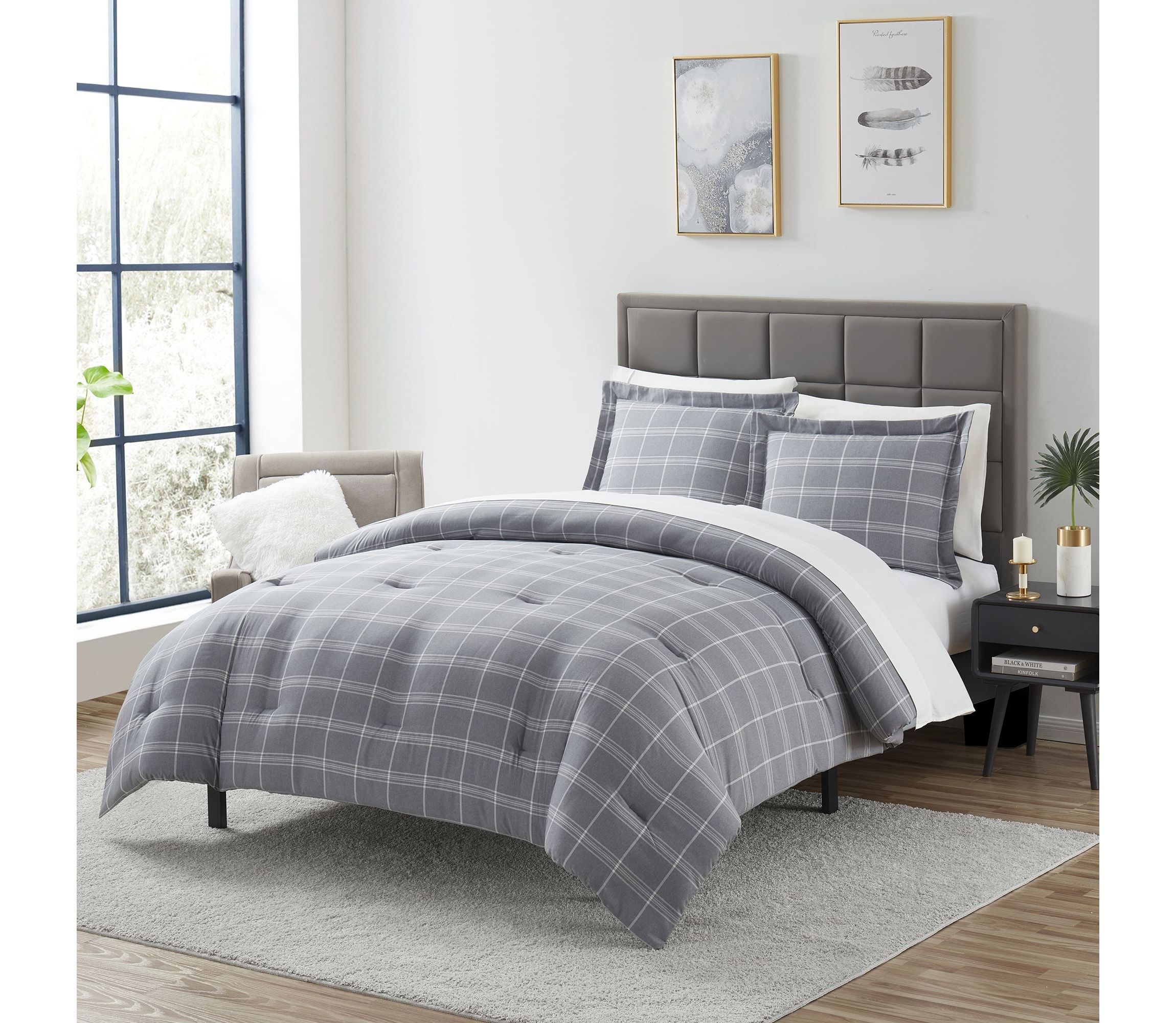 Chambray Weave Plaid Bed in a Bag Comforter & Sheet Set