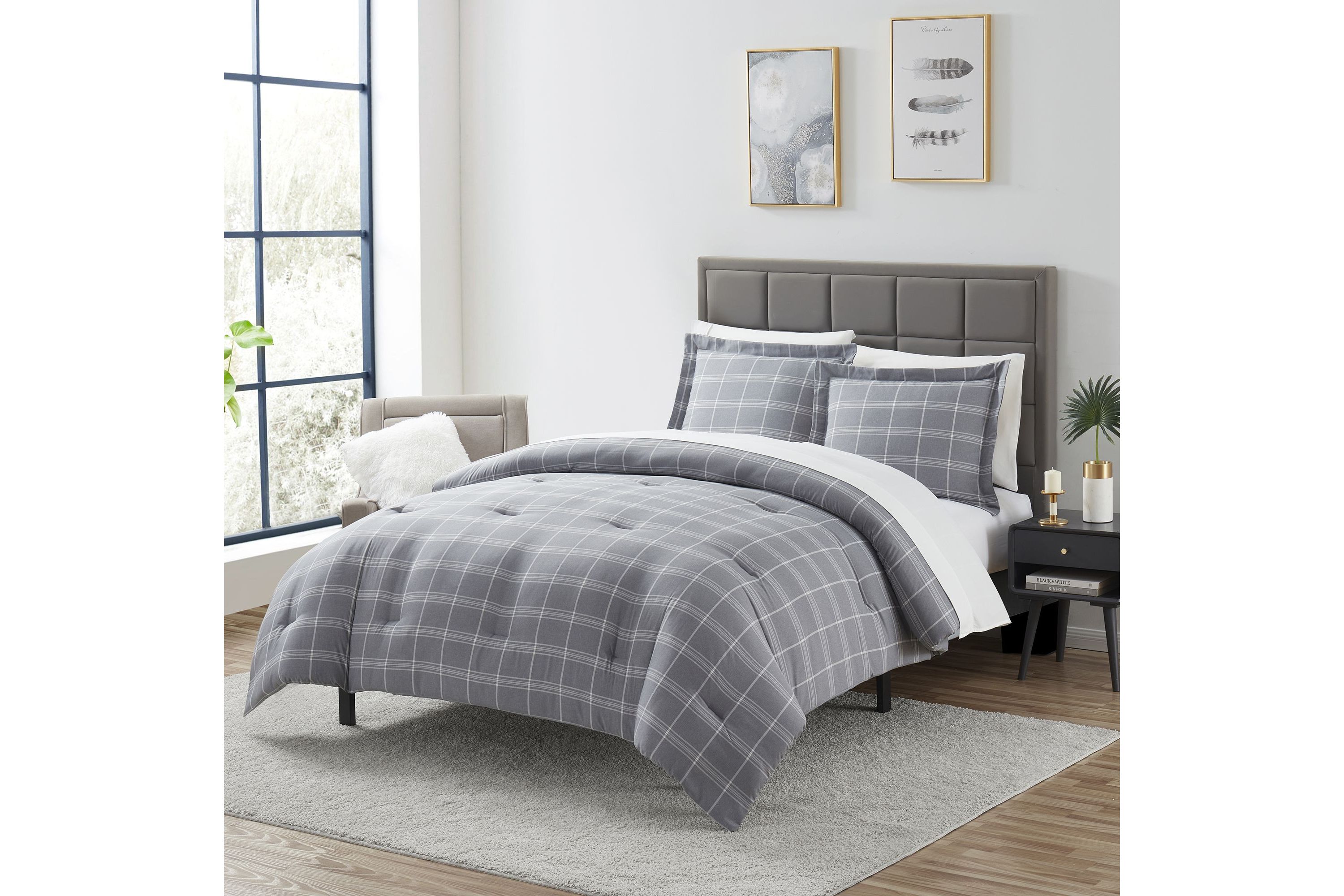 Chambray Weave Plaid Bed in a Bag Comforter & Sheet Set