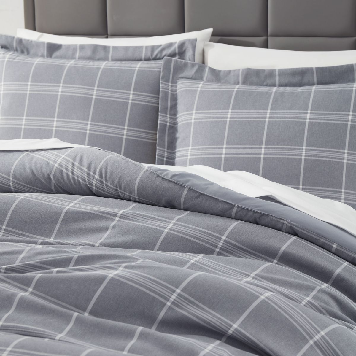 Chambray Weave Plaid Bed in a Bag Comforter & Sheet Set