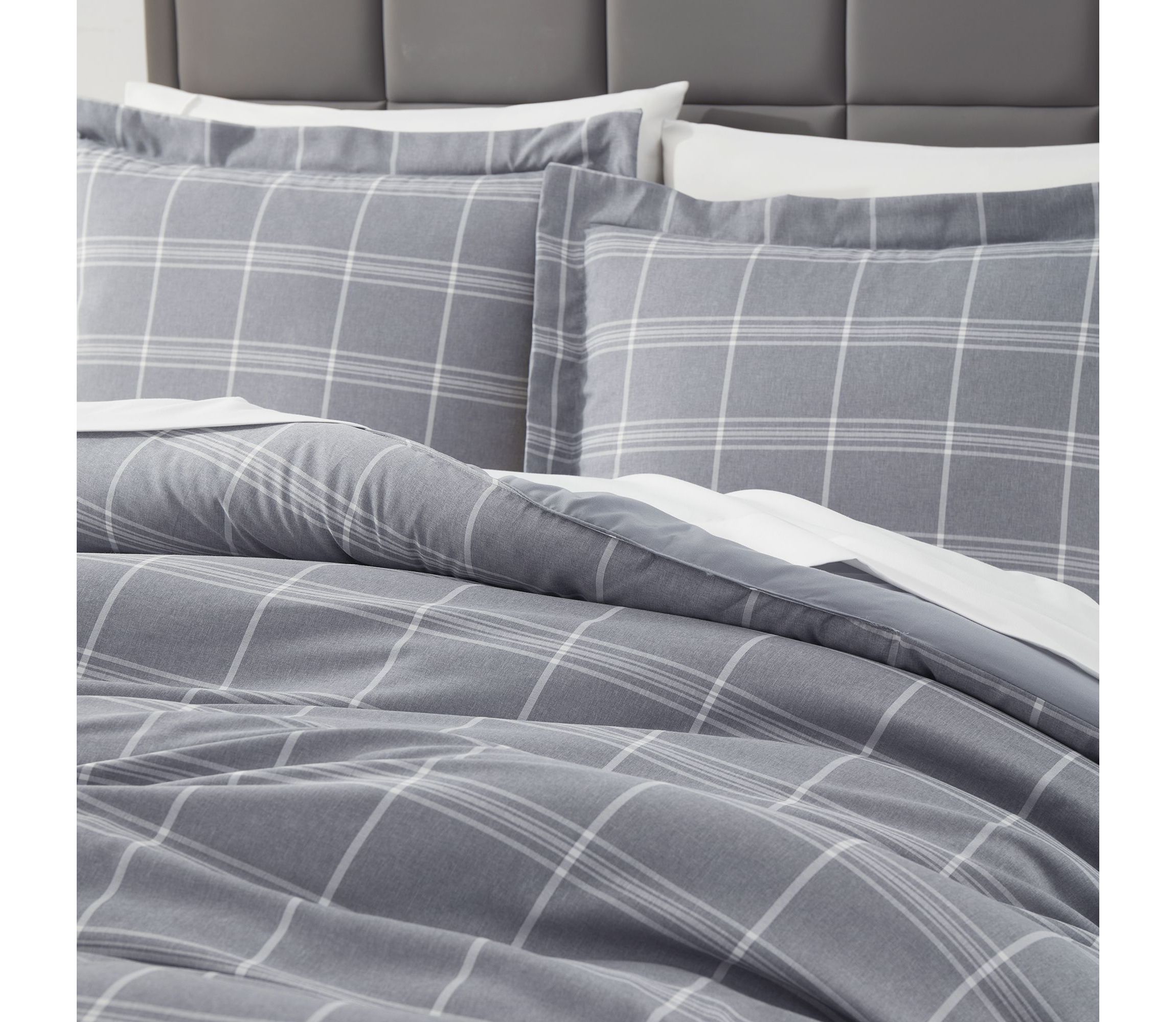 Chambray Weave Plaid Bed in a Bag Comforter & Sheet Set