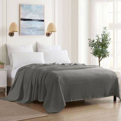 Sweet Home Collection Grand Hotel 100% Cotton Houndstooth Stitch Pattern Woven Blanket, Gray, King
