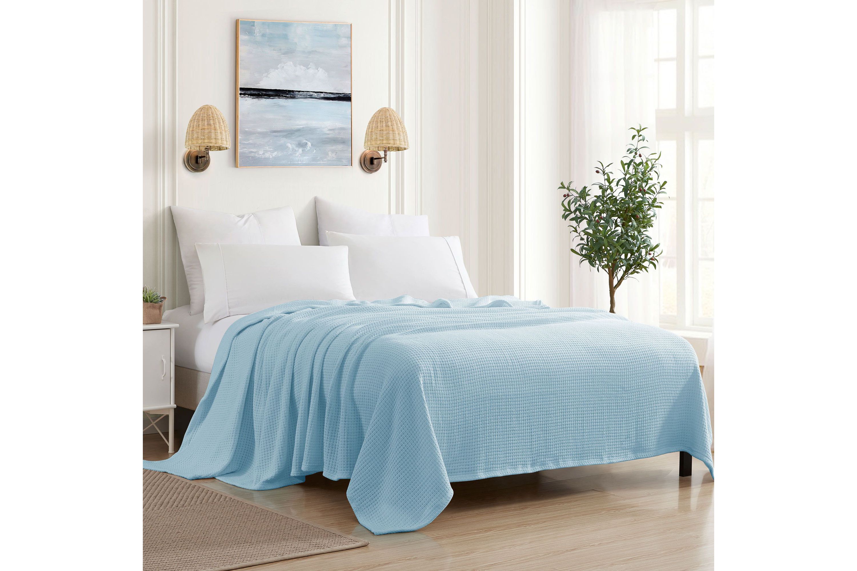Grand Hotel 100% Cotton Houndstooth Stitch Pattern Woven Blanket