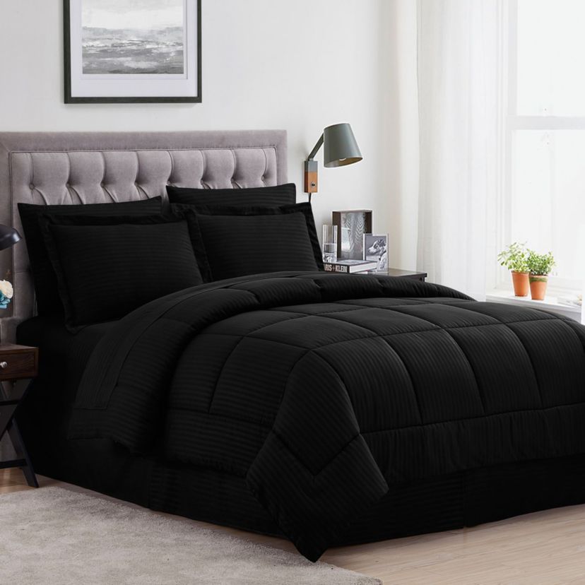 8 Piece Bed In A Bag Hotel Dobby Embossed Comforter Sheet Bed Skirt Sham Set