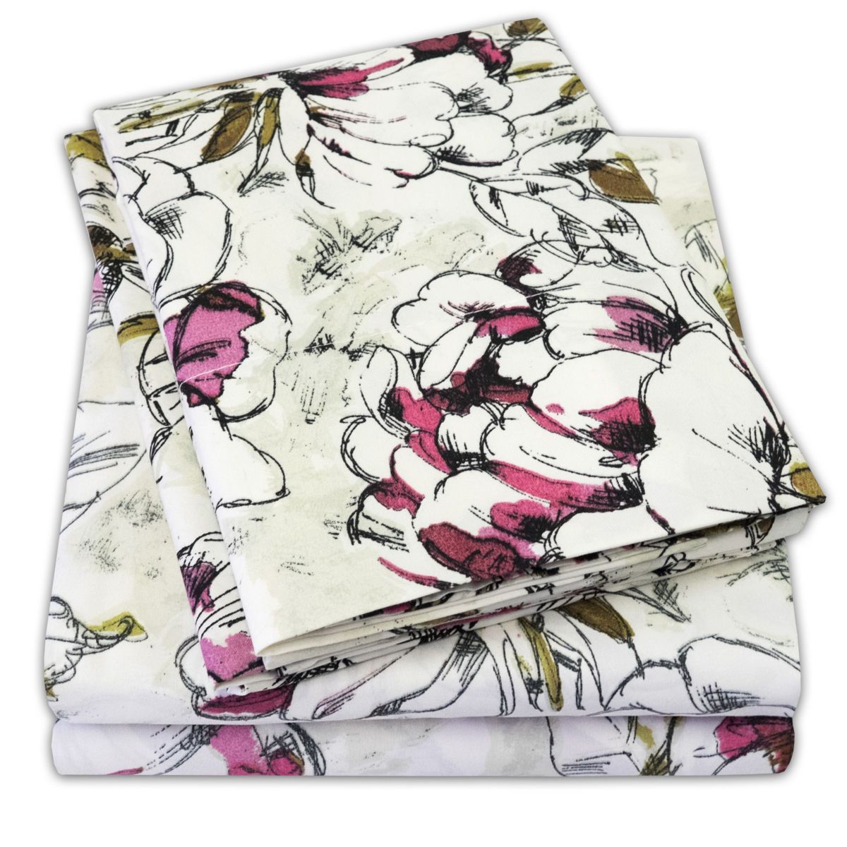 Dolce Sage/Purple Floral Printed 4-Piece Microfiber Sheet Set