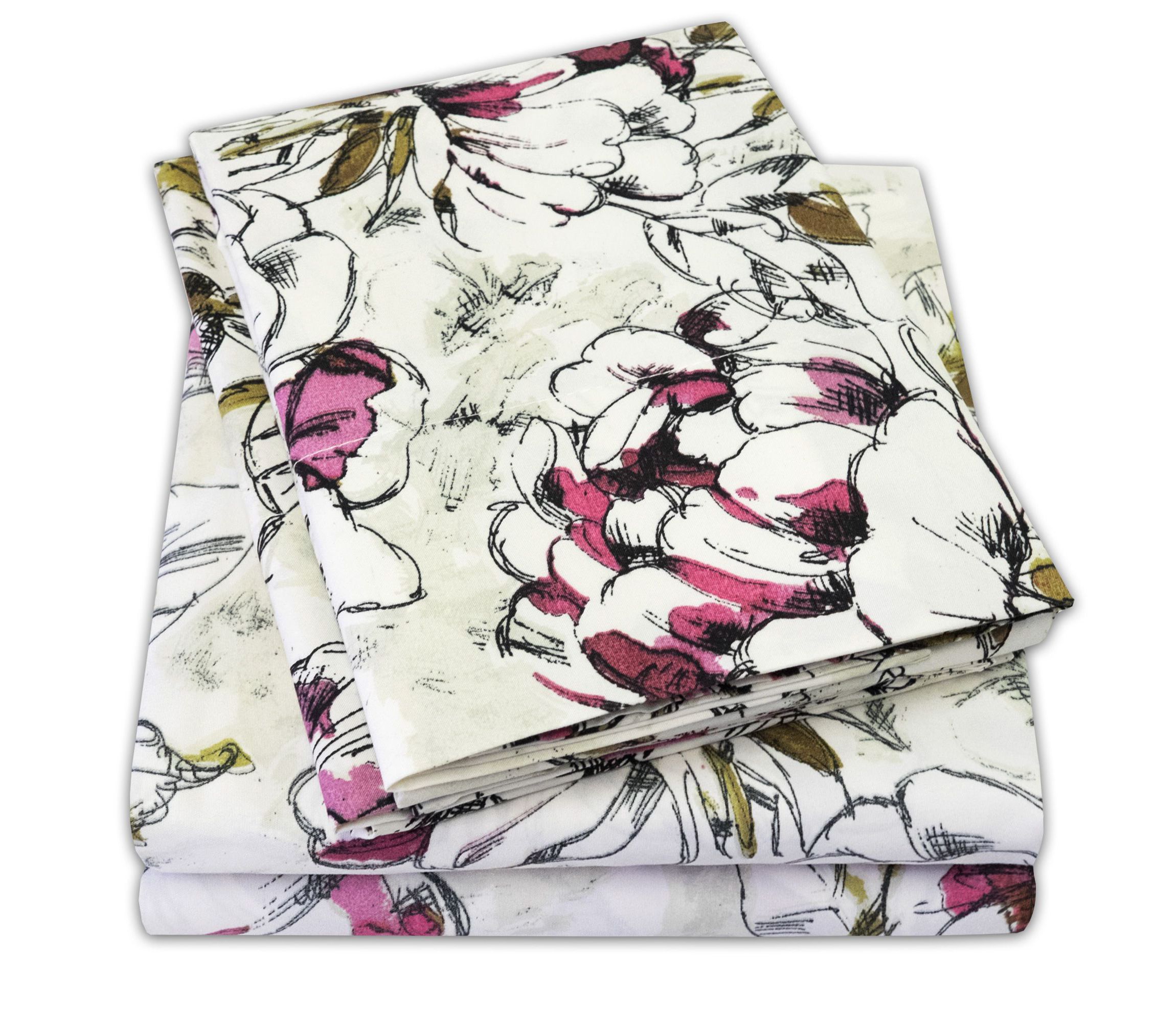 Dolce Sage/Purple Floral Printed 4-Piece Microfiber Sheet Set