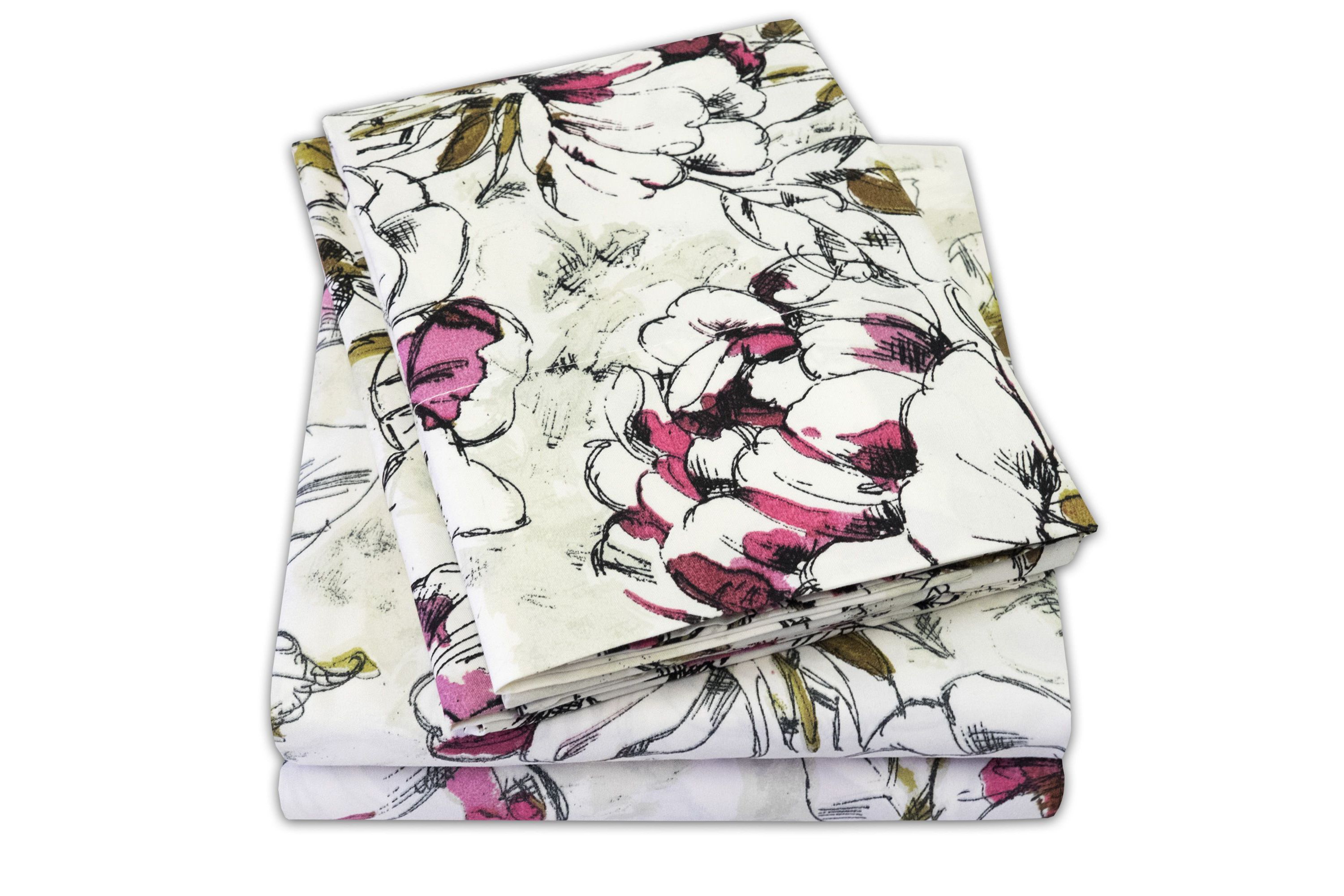 Dolce Sage/Purple Floral Printed 4-Piece Microfiber Sheet Set