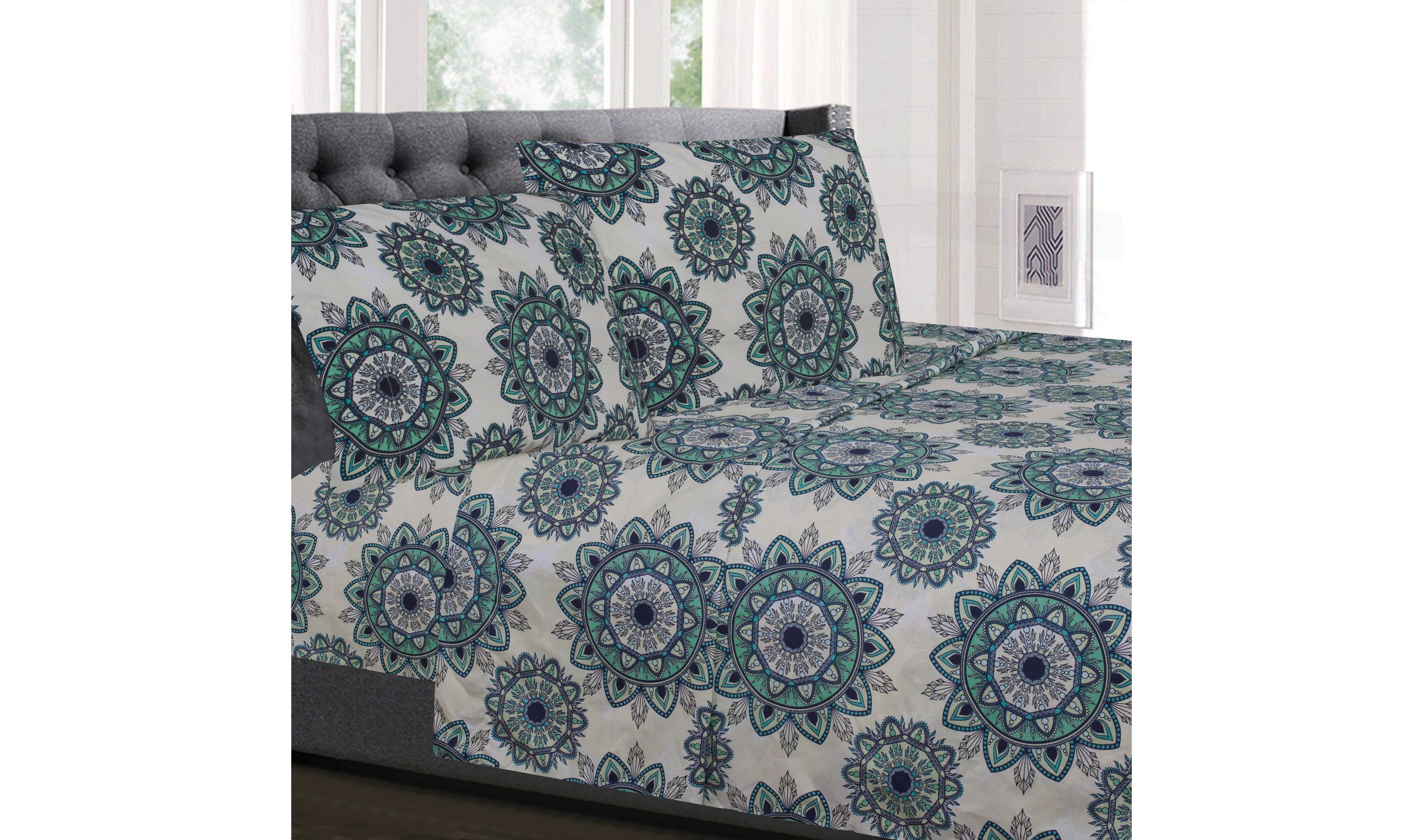 Ashley Green Mandala Print 4-Piece Microfiber Sheet Set
