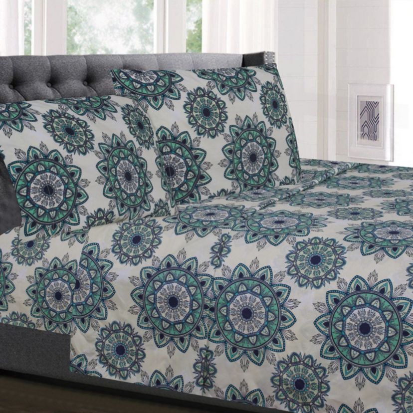 Ashley Green Mandala Print 4-Piece Microfiber Sheet Set