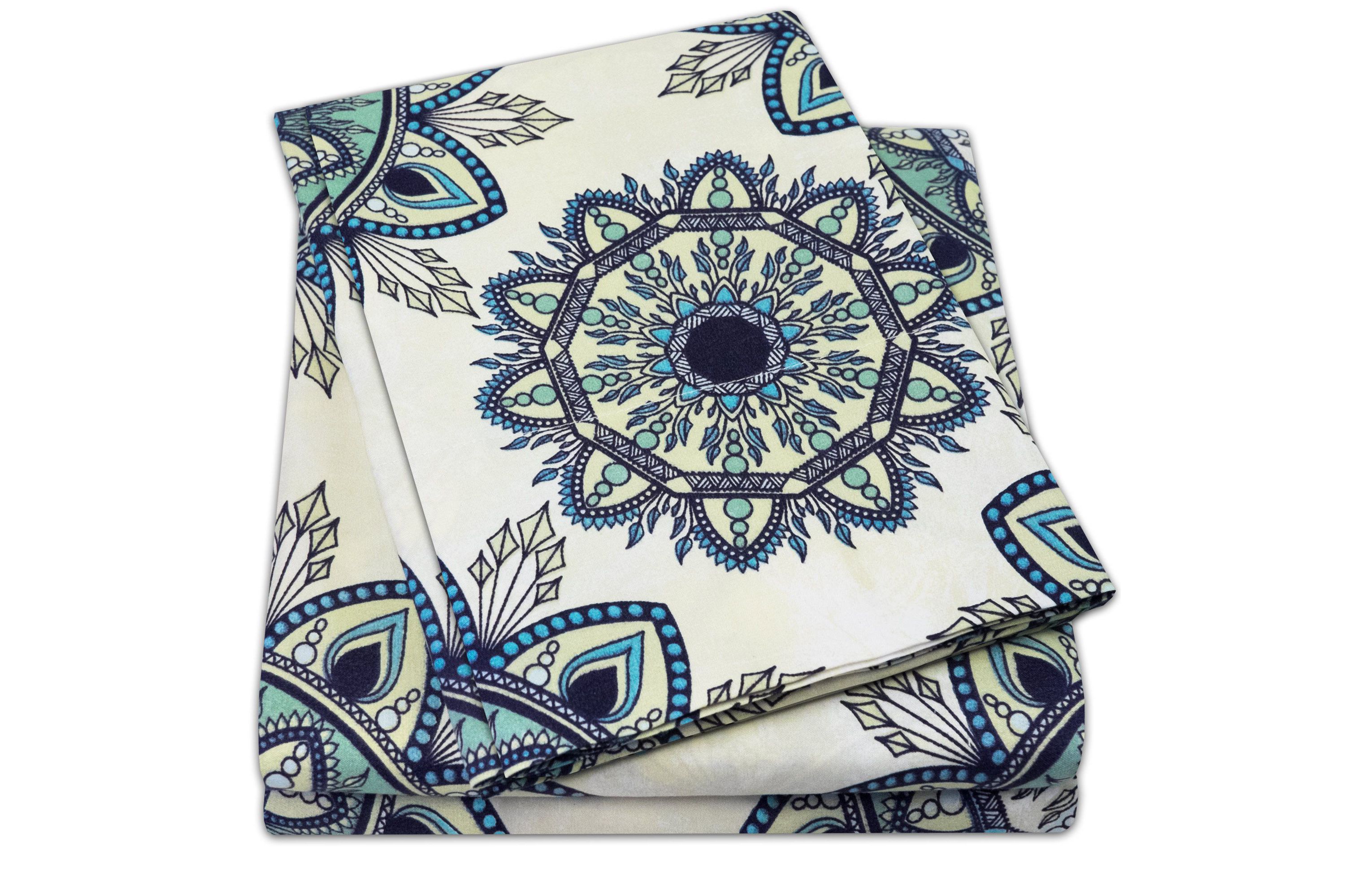 Ashley Green Mandala Print 4-Piece Microfiber Sheet Set