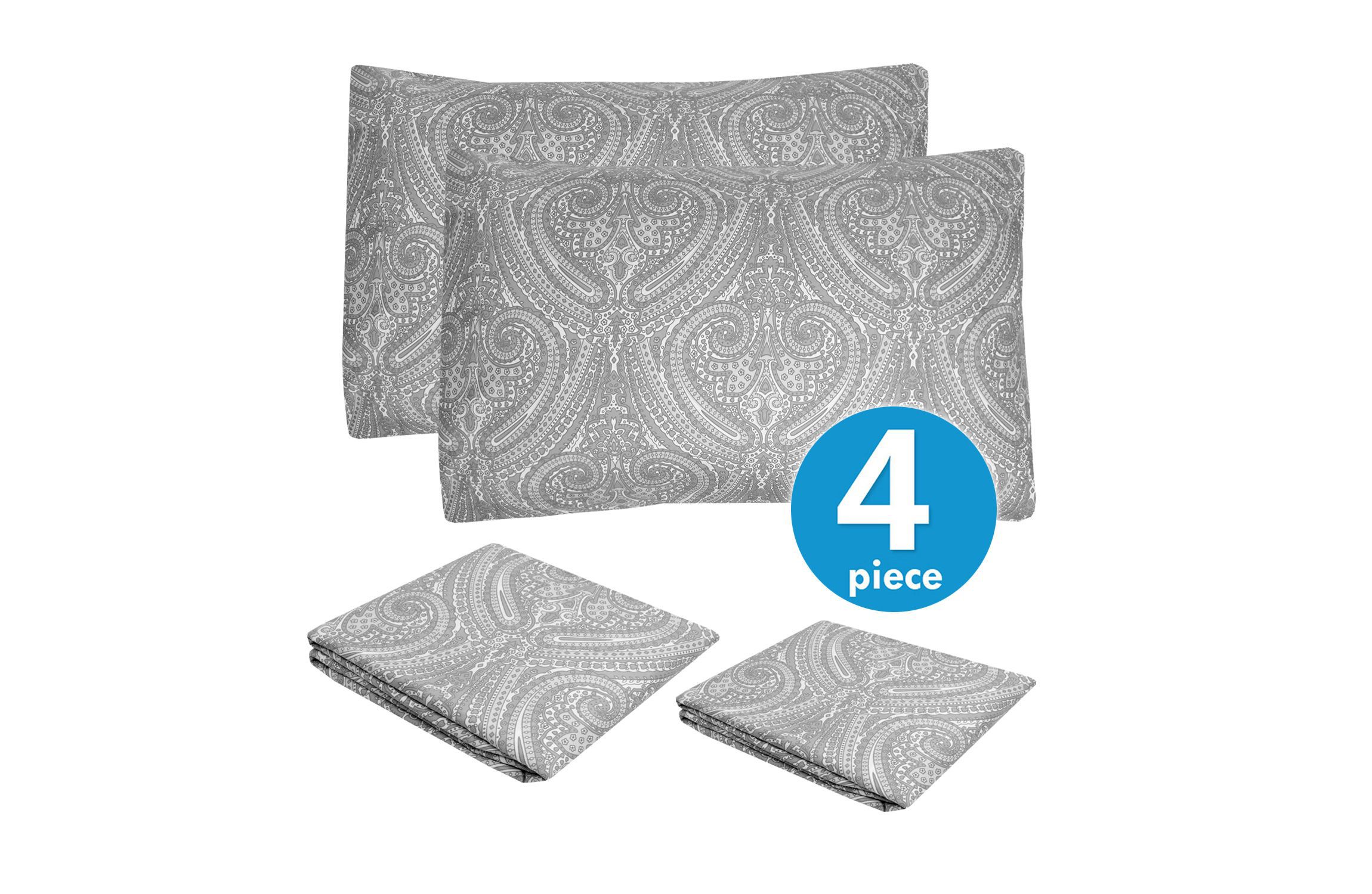 1800 Count Gray Paisley Print 4 Piece Microfiber Sheet Set
