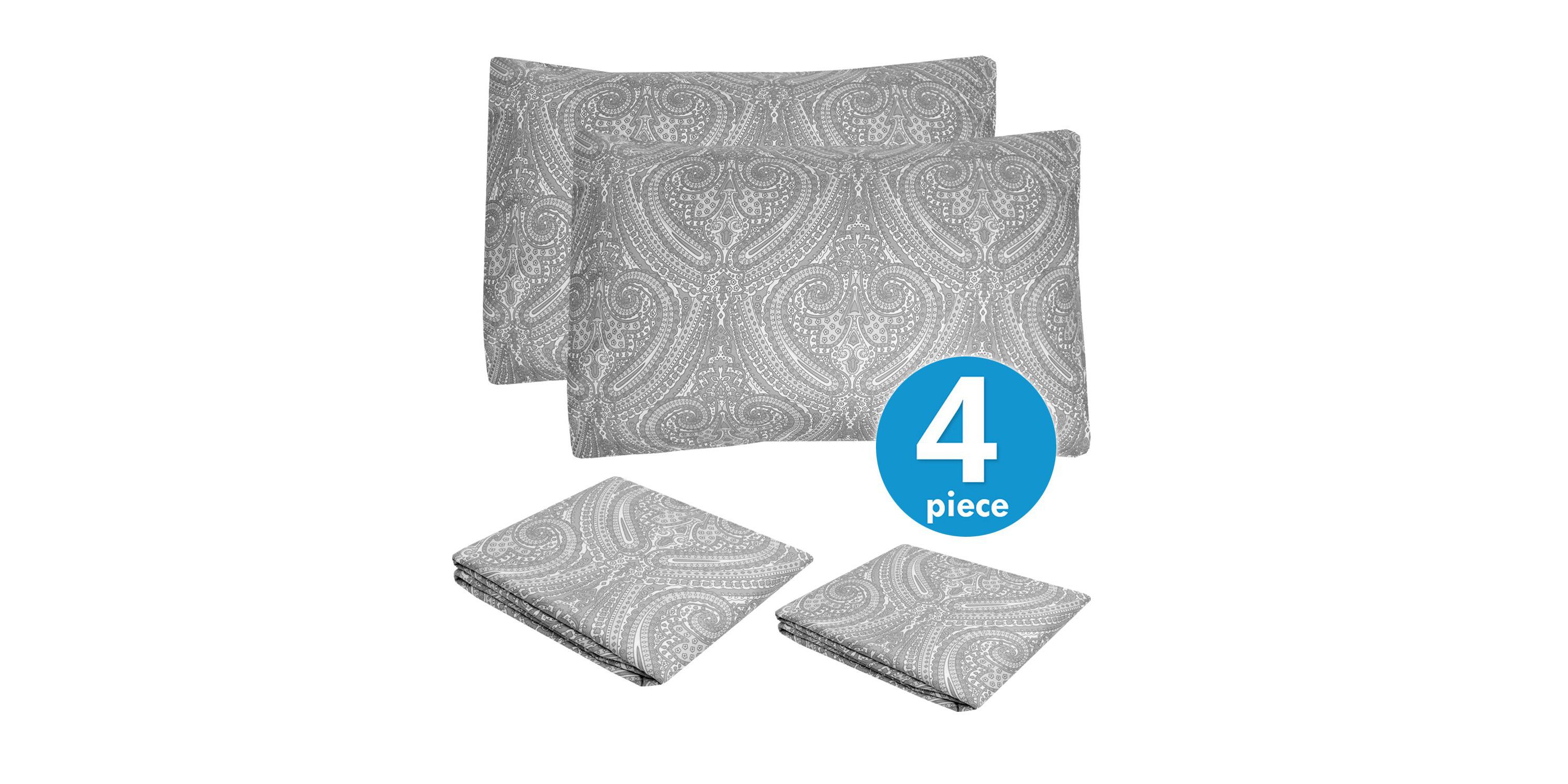 1800 Count Gray Paisley Print 4 Piece Microfiber Sheet Set