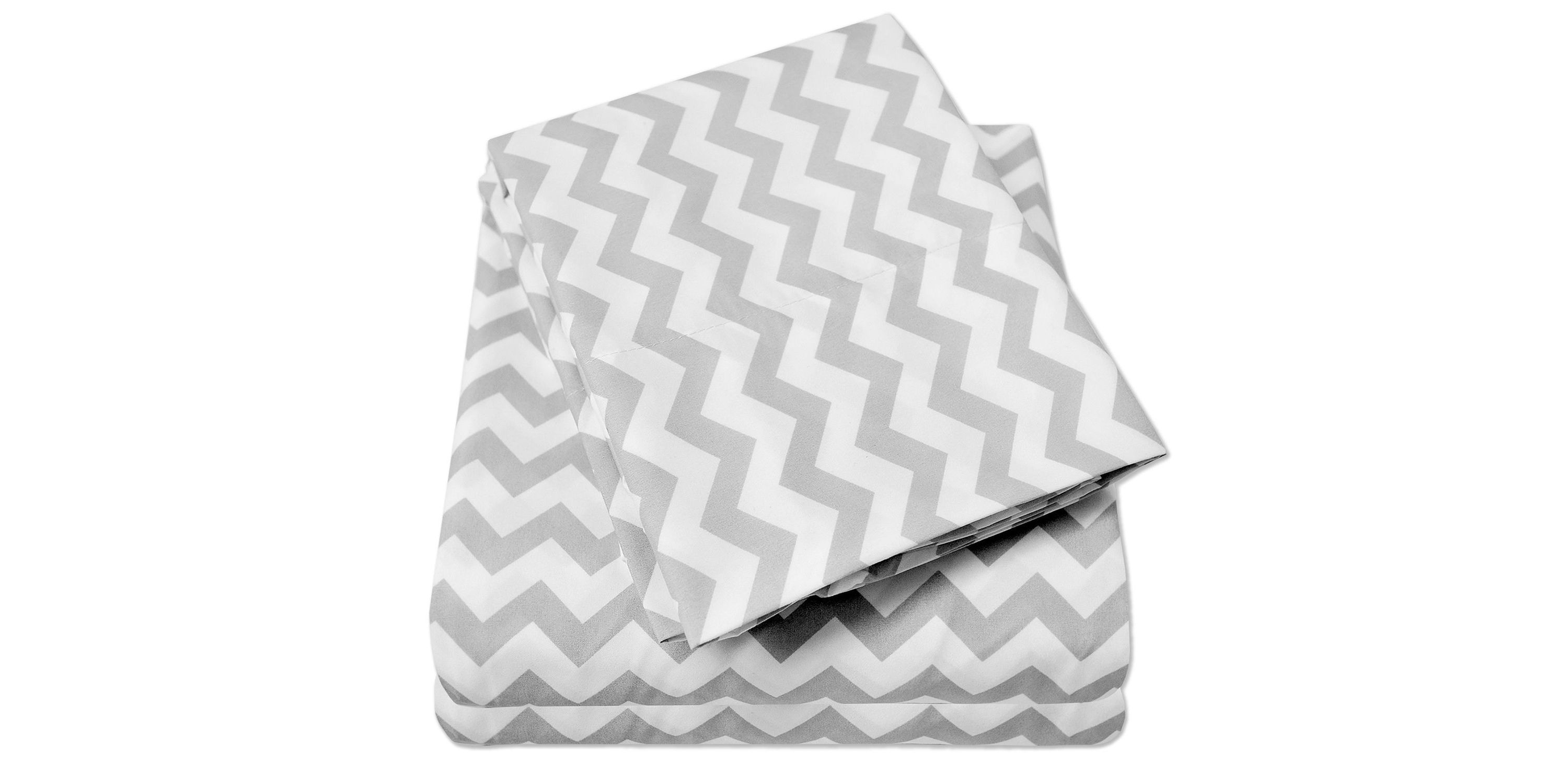 1800 Count 4 Piece Gray Chevron ZigZag Print Microfiber Sheet Set