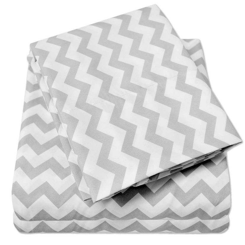 1800 Count 4 Piece Gray Chevron ZigZag Print Microfiber Sheet Set