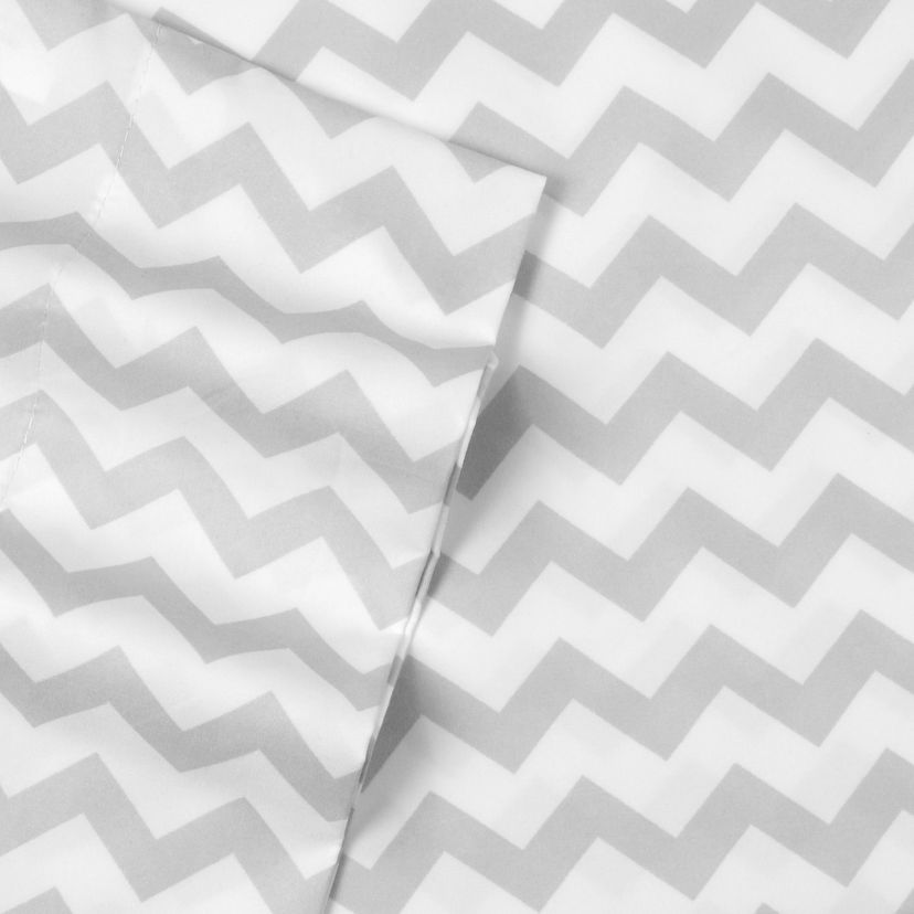 1800 Count 4 Piece Gray Chevron ZigZag Print Microfiber Sheet Set