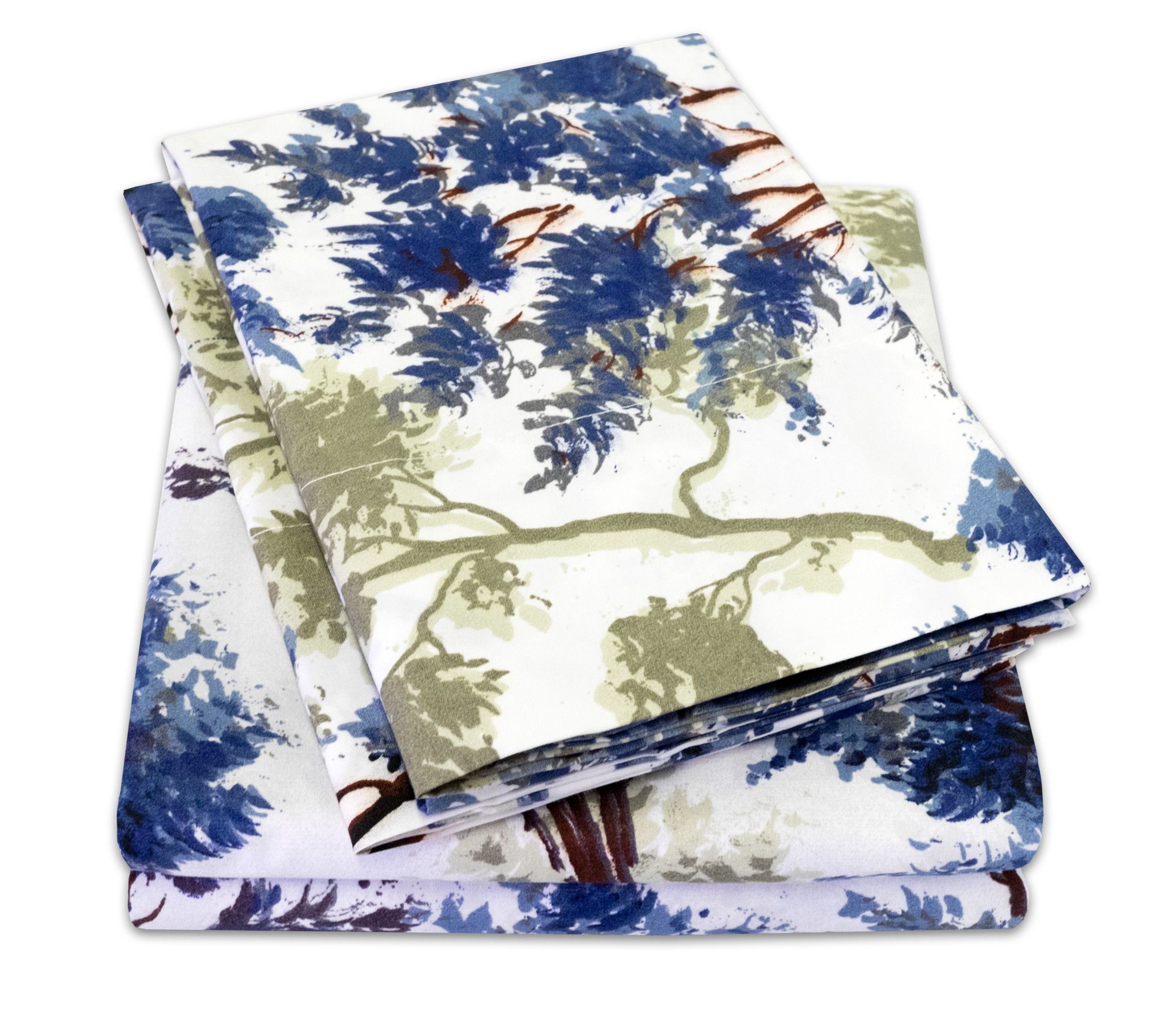 Florence Blue/Green Floral Print 4-Piece Microfiber Sheet Set