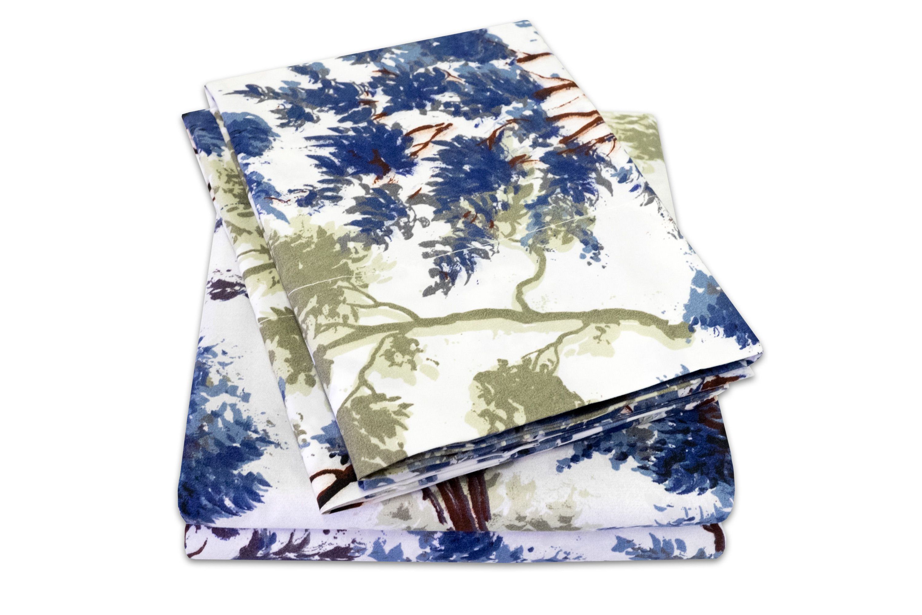 Florence Blue/Green Floral Print 4-Piece Microfiber Sheet Set