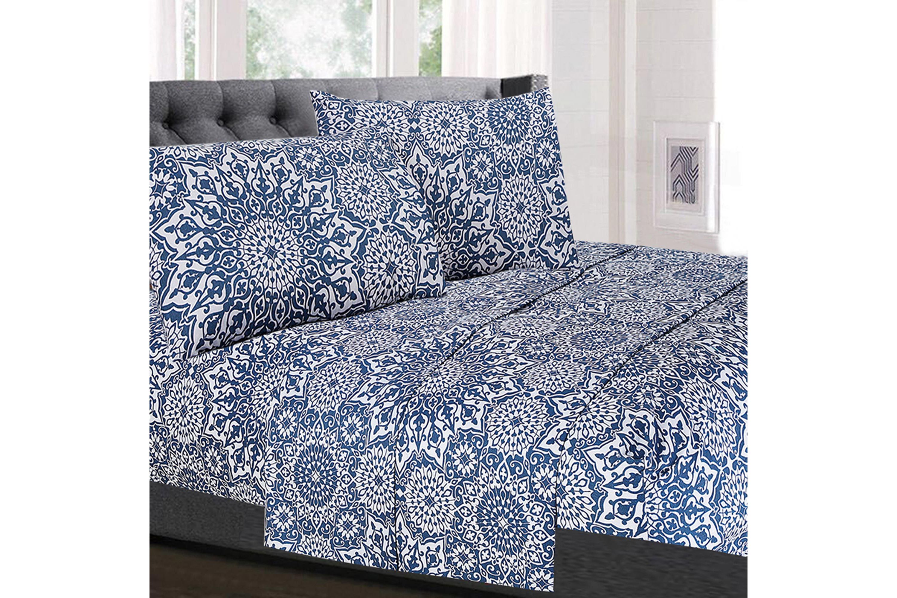 Oasis Blue Mandala Printed 4-Piece Microfiber Sheet Set